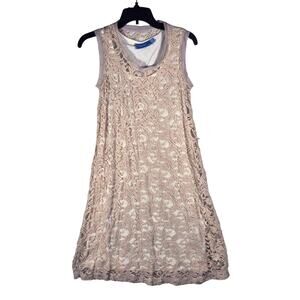 Simply Vera Wang Taupe Tan Layered Lace Tank Dress Womens size Small